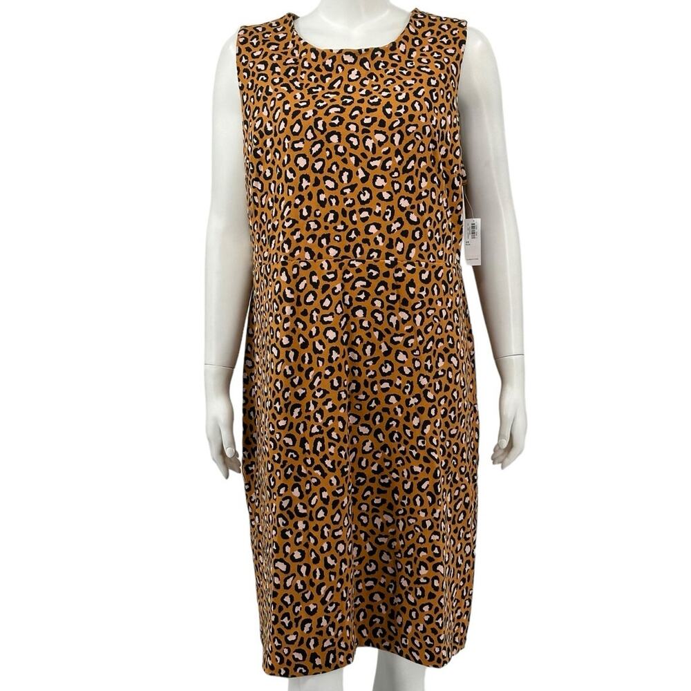 Old Navy Dress Womens 2X Tan Black Sleeveless Sheath Cheetah Safari Office‎ Work